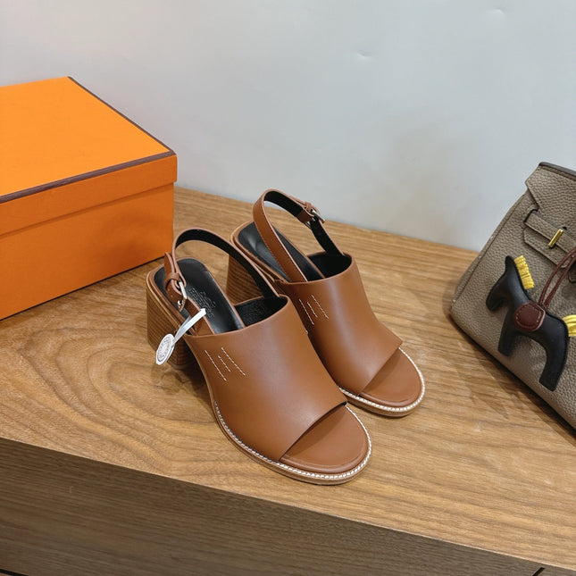 HM 26S ELDA 60 SANDAL IN CARAMEL BROWN CALFSKIN SILVER HARDWARE