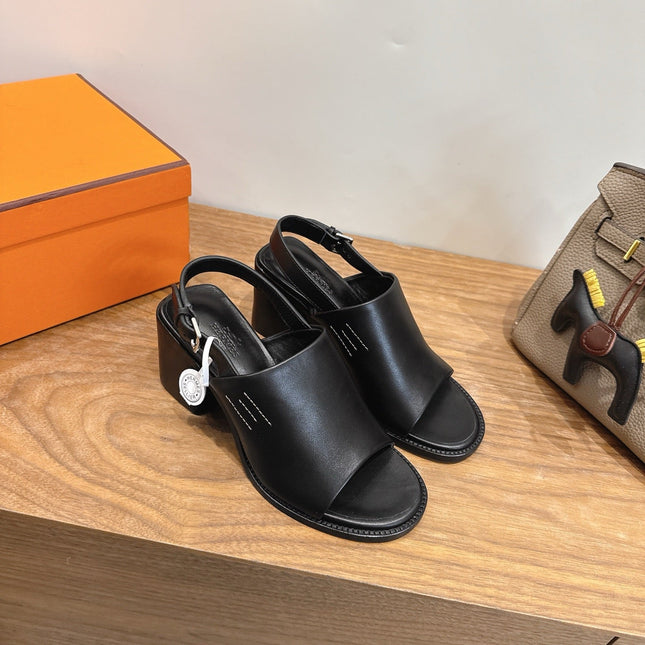 HM 26S ELDA 60 SANDAL IN BLACK CALFSKIN SILVER HARDWARE