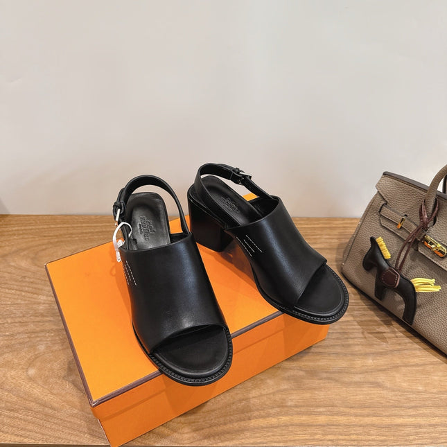 HM 26S ELDA 60 SANDAL IN BLACK CALFSKIN SILVER HARDWARE