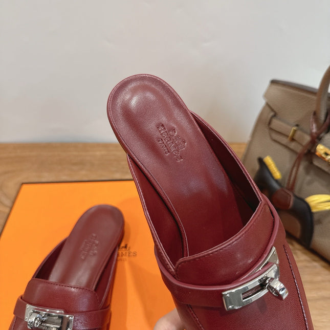 HM 26S OZ MULE IN BURGUNDY RED CALFSKIN SILVER HARDWARE