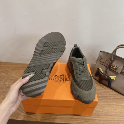 HM 26S BOUNCE SNEAKERS IN MOSS GREEN SUEDE AND FABRIC
