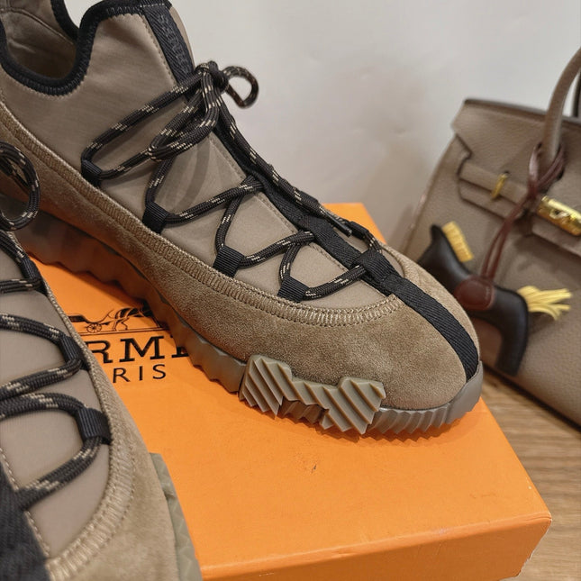 HM 26S BICOASTAL SNEAKERS IN GREYISH BEIGE SUEDE AND FABRIC