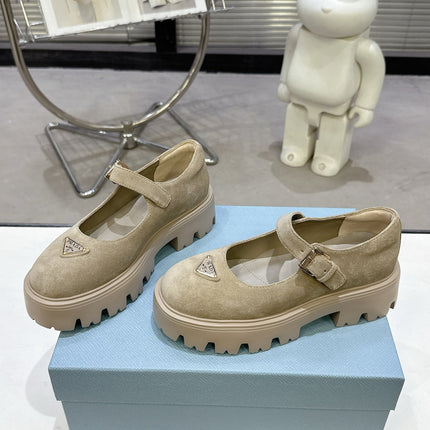 PRADA 25S PLATFORM MARY JANE SHOES IN BEIGE SUEDE STYLE 4