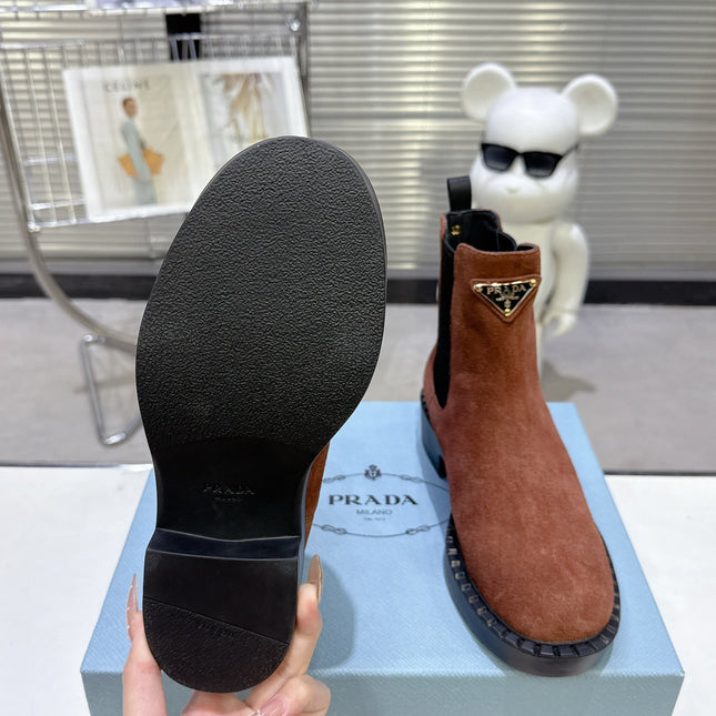 PRADA 25S RETRO PLATFORM MARTIN BOOTS IN BROWN SUEDE