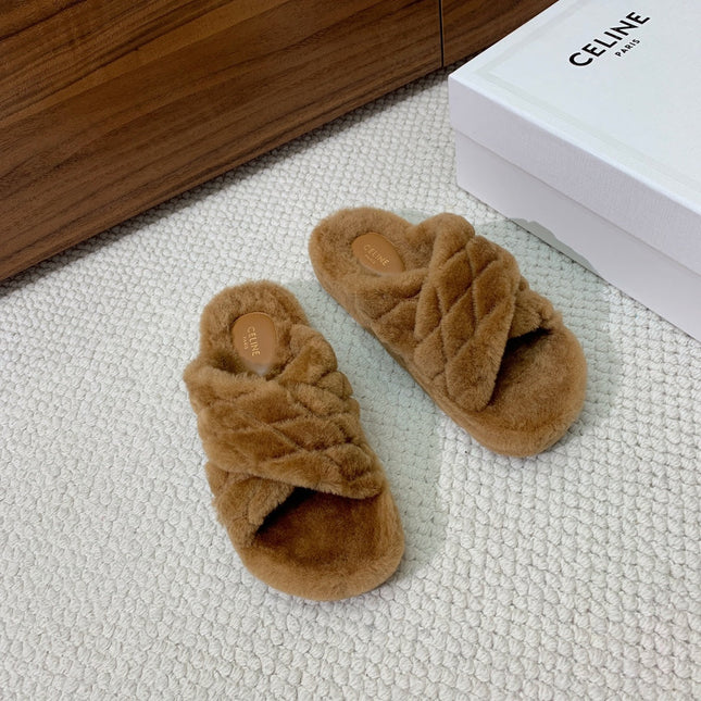 CELINE 26S CROSS-STRAP SANDALS IN BROWN WOOL