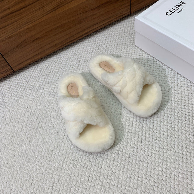 CELINE 26S CROSS-STRAP SANDALS IN WHITE WOOL