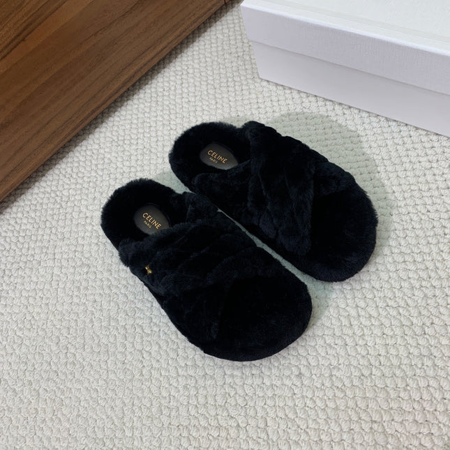 CELINE 26S CROSS-STRAP SANDALS IN BLACK WOOL