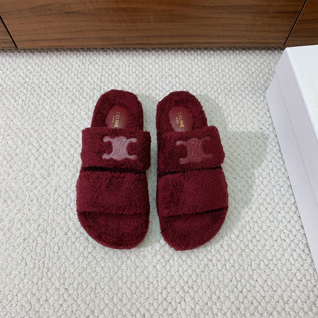 CELINE 26S TWO-STRAP SANDALS IN DARK RED WOOL