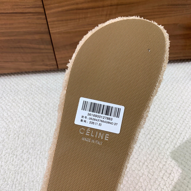 CELINE 26S TWO-STRAP SANDALS IN BEIGE WOOL
