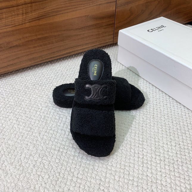 CELINE 26S TWO-STRAP SANDALS IN BLACK WOOL
