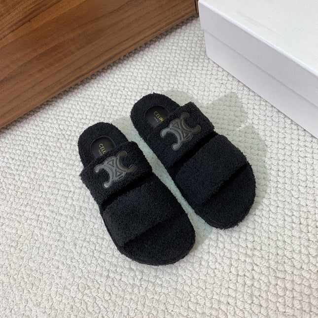 CELINE 26S TWO-STRAP SANDALS IN BLACK WOOL