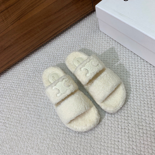 CELINE 26S TWO-STRAP SANDALS IN WHITE WOOL