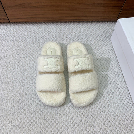 CELINE 26S TWO-STRAP SANDALS IN WHITE WOOL
