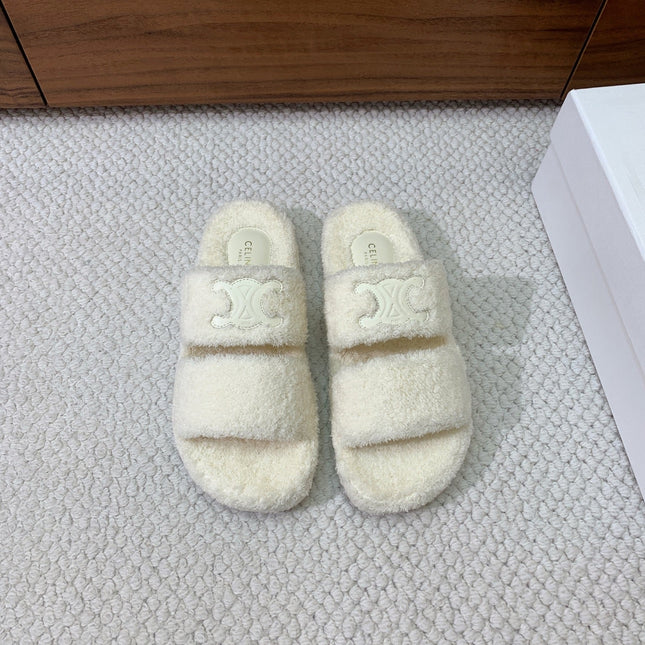 CELINE 26S TWO-STRAP SANDALS IN WHITE WOOL