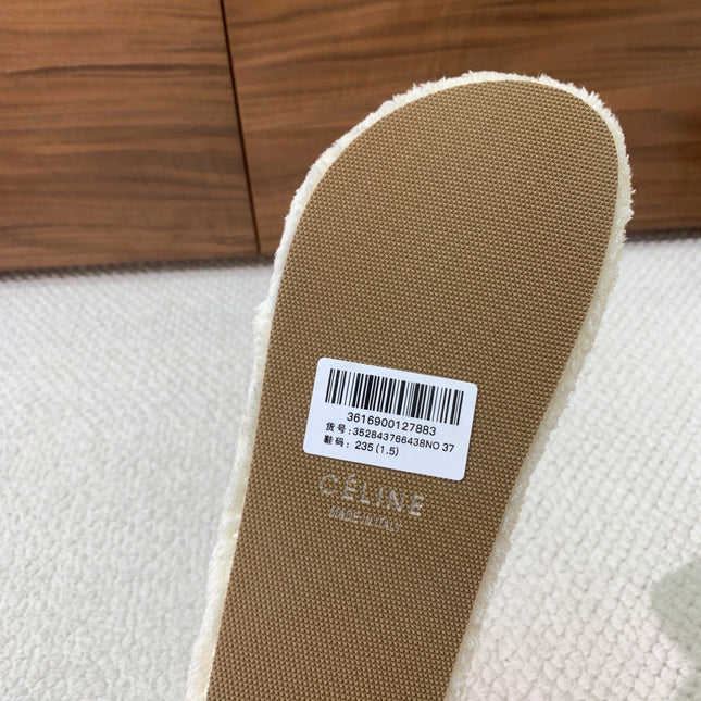 CELINE 26S TWO-STRAP SANDALS IN WHITE WOOL