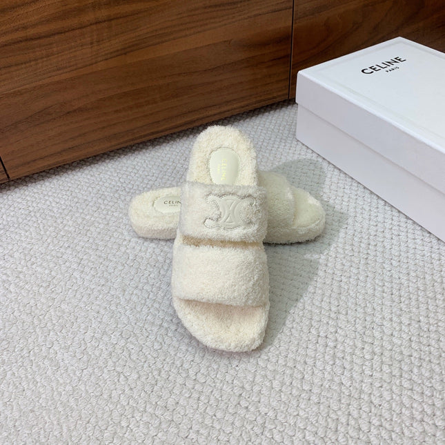 CELINE 26S TWO-STRAP SANDALS IN WHITE WOOL
