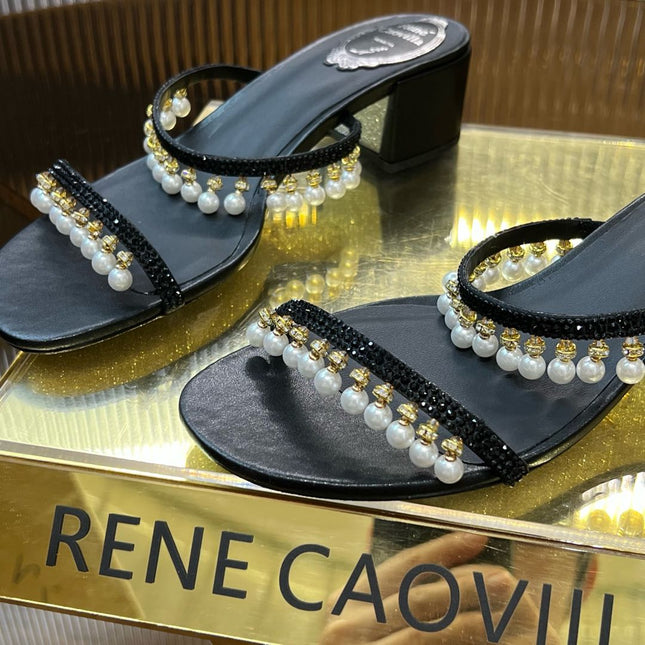 HIGH 45 MM BLOCK HEEL SANDAL IN BLACK GRAINY PEARLIZED LAMBSKIN