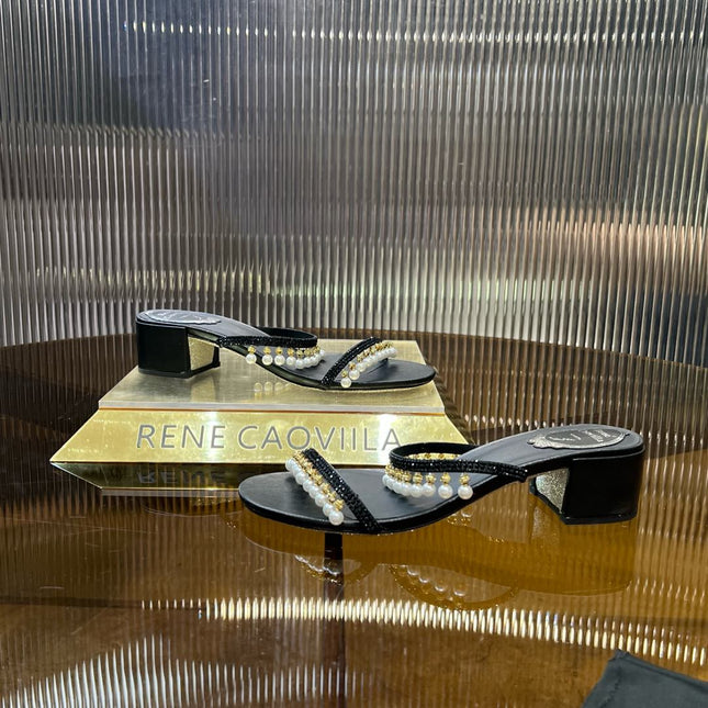 HIGH 45 MM BLOCK HEEL SANDAL IN BLACK GRAINY PEARLIZED LAMBSKIN