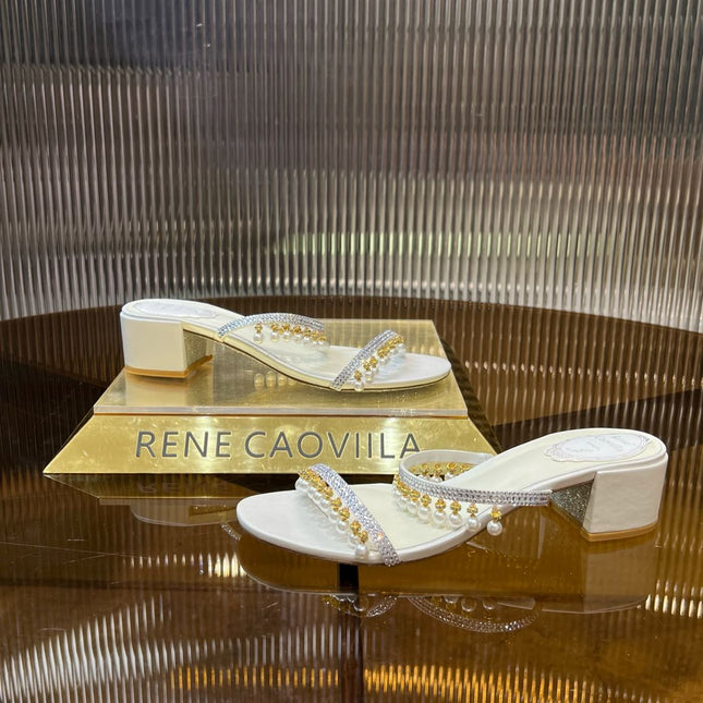HIGH 45 MM BLOCK HEEL SANDAL IN WHITE GRAINY PEARLIZED LAMBSKIN