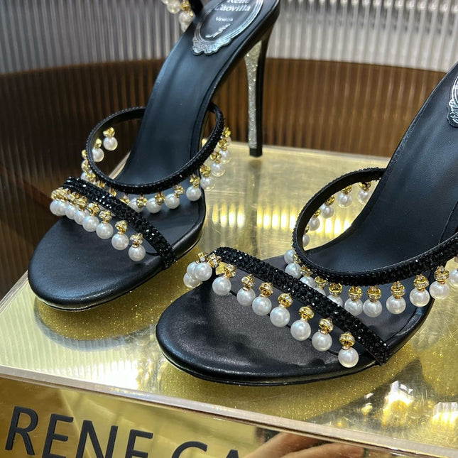 CHANDELIER 95 MM BLACK LAMBSKIN SANDAL