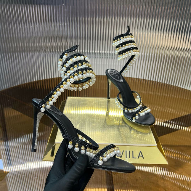 CHANDELIER 95 MM BLACK LAMBSKIN SANDAL