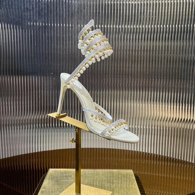 CHANDELIER 95 MM WHITE LAMBSKIN SANDAL