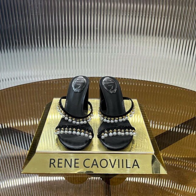 HIGH 95 MM BLOCK HEEL SANDAL IN BLACK GRAINY PEARLIZED LAMBSKIN