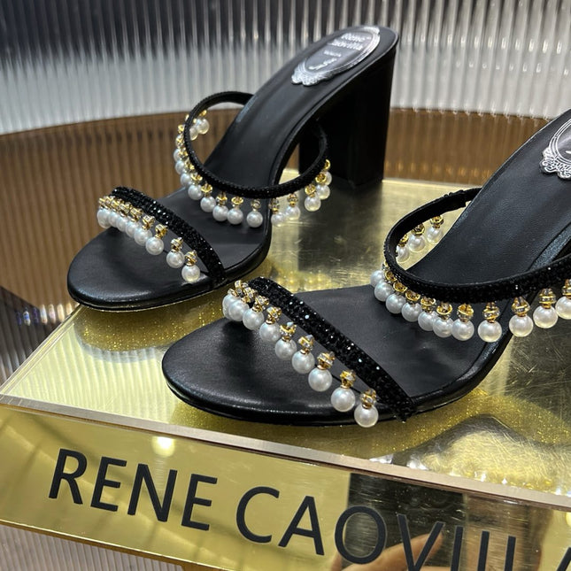 HIGH 95 MM BLOCK HEEL SANDAL IN BLACK GRAINY PEARLIZED LAMBSKIN