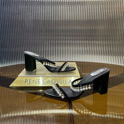 HIGH 95 MM BLOCK HEEL SANDAL IN BLACK GRAINY PEARLIZED LAMBSKIN