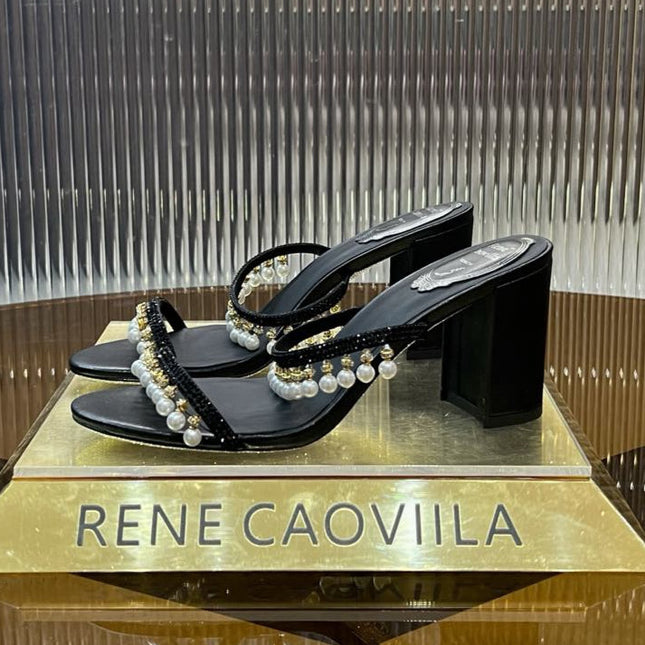 HIGH 95 MM BLOCK HEEL SANDAL IN BLACK GRAINY PEARLIZED LAMBSKIN