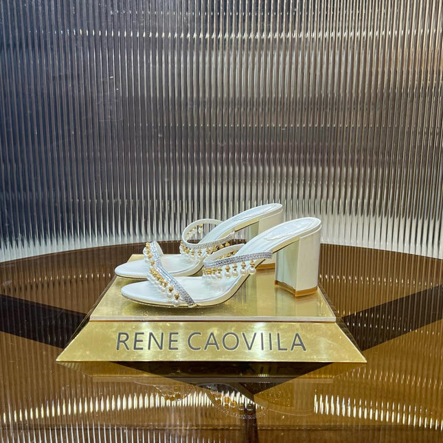 HIGH 95 MM BLOCK HEEL SANDAL IN WHITE GRAINY PEARLIZED LAMBSKIN