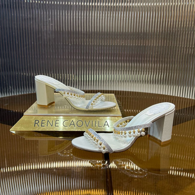 HIGH 95 MM BLOCK HEEL SANDAL IN WHITE GRAINY PEARLIZED LAMBSKIN
