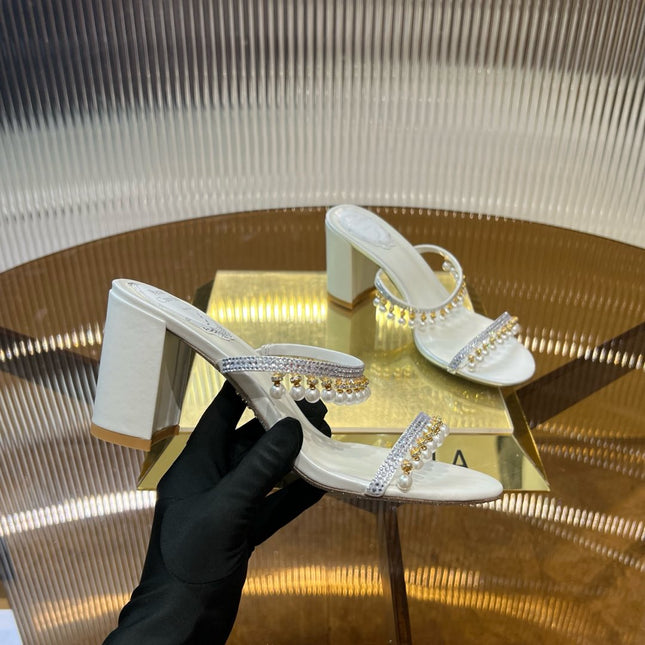 HIGH 95 MM BLOCK HEEL SANDAL IN WHITE GRAINY PEARLIZED LAMBSKIN