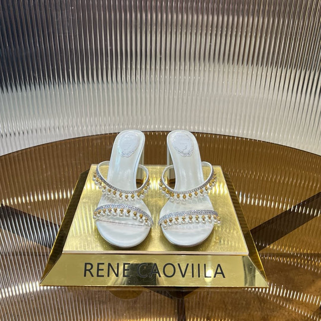HIGH 95 MM BLOCK HEEL SANDAL IN WHITE GRAINY PEARLIZED LAMBSKIN
