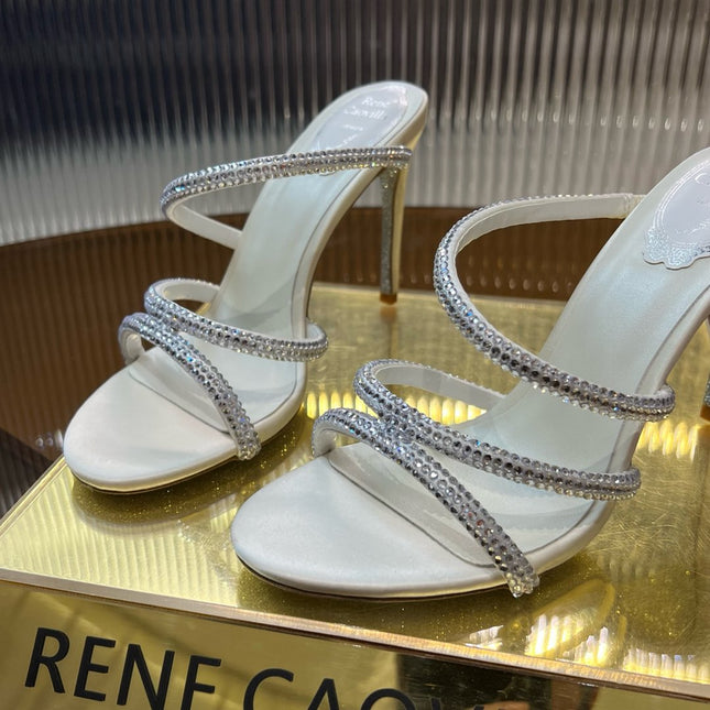 CLEO WHITE SANDAL WITH CRYSTALS 95 MM