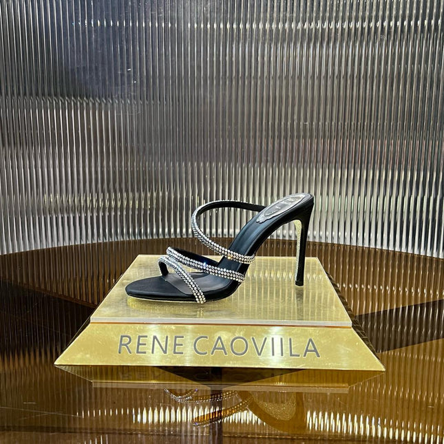 CLEO BLACK SANDAL WITH CRYSTALS 95 MM