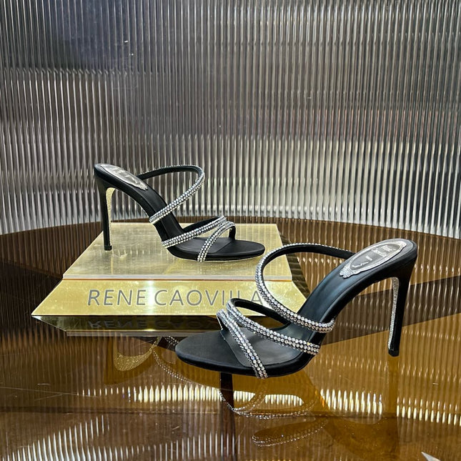 CLEO BLACK SANDAL WITH CRYSTALS 95 MM