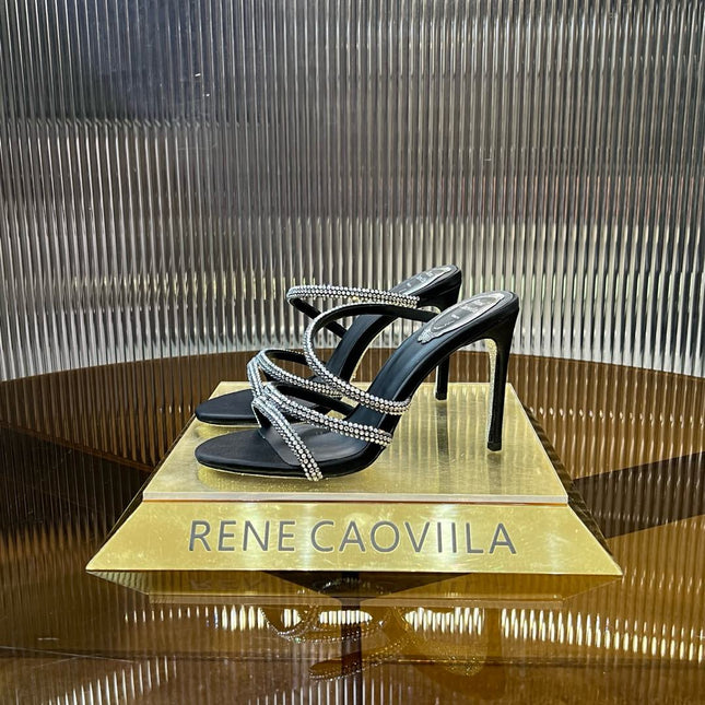 CLEO BLACK SANDAL WITH CRYSTALS 95 MM