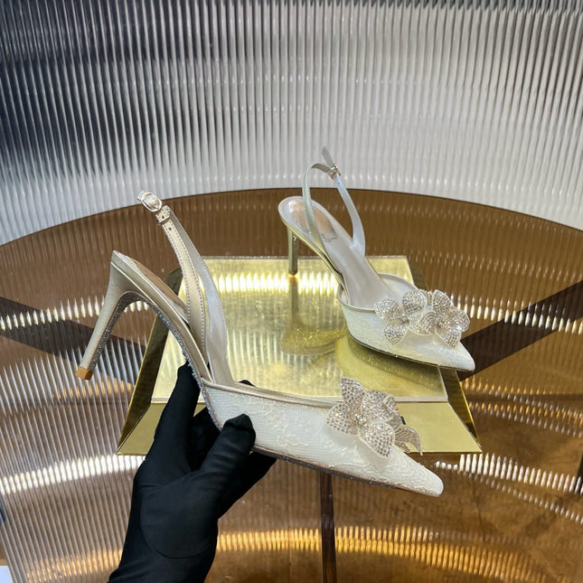 FLORIANE POWDER PINK SLINGBACK 80 LIGHT GOLD LAMBSKIN