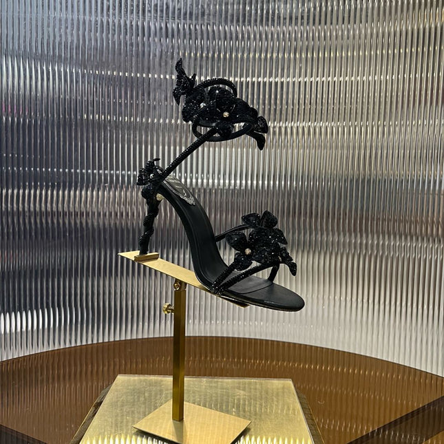 MARGOT WHITE SANDAL WITH FLOWERS 95 MM BLACK