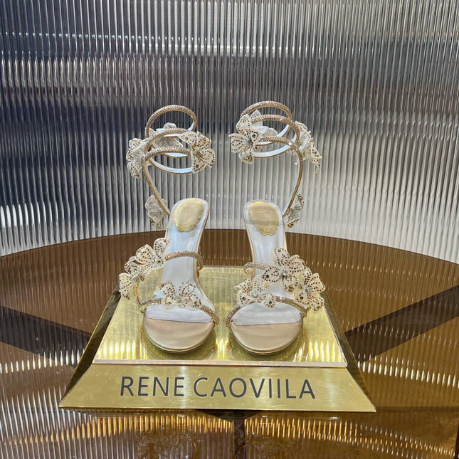 MARGOT WHITE SANDAL WITH FLOWERS 95 MM LIGHT GOLD