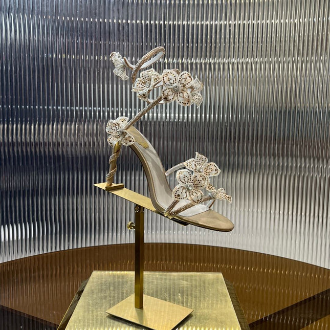MARGOT WHITE SANDAL WITH FLOWERS 95 MM LIGHT GOLD