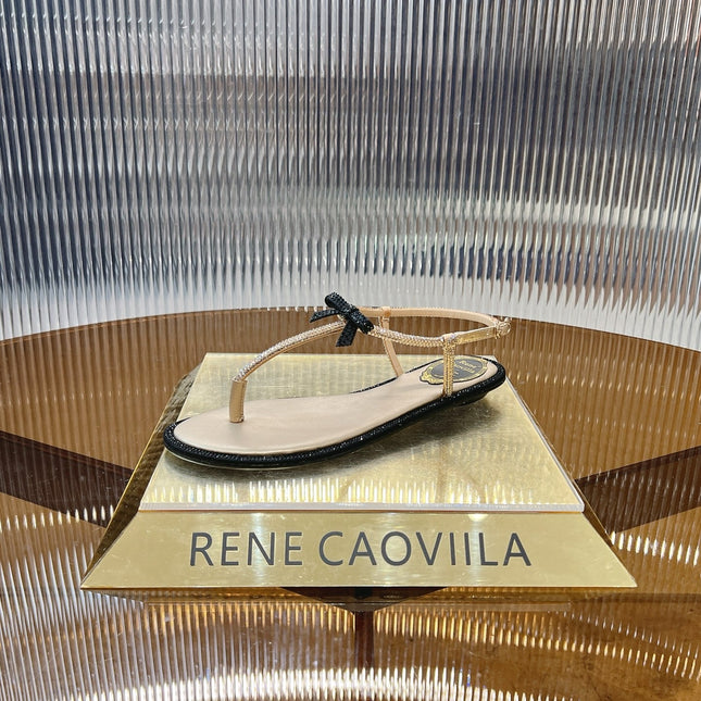 RENE CAOVILLA THONG SANDALS IN BEIGE MIX BLACK CALFSKIN