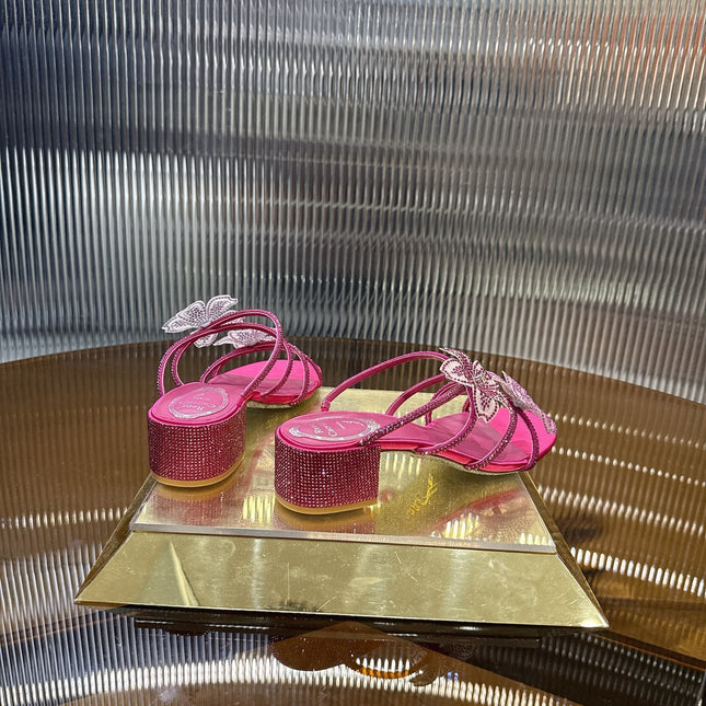 RENE CAOVILLA 26S FLOWER EMBELLISHED HEELS 45 MM IN PINK LAMBSKIN