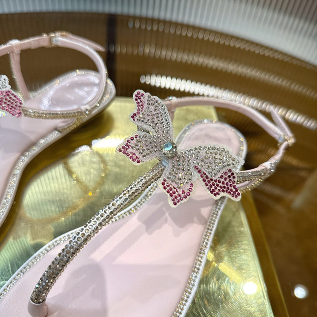 RENE CAOVILLA 26S BUTTERFLY THONG SANDALS IN BEIGE LAMBSKIN