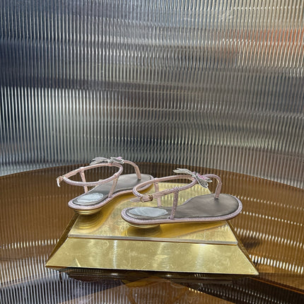 RENE CAOVILLA 26S BUTTERFLY THONG SANDALS IN SILVER & PINK LAMBSKIN