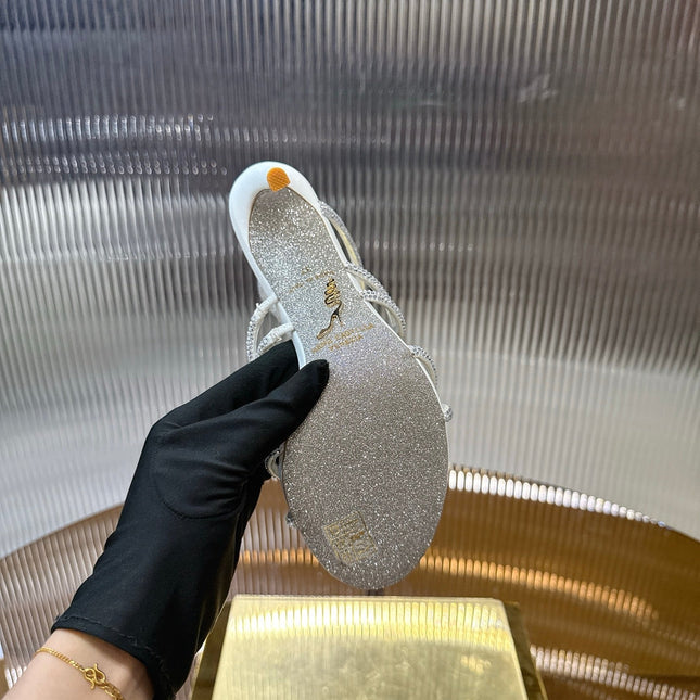 RENE CAOVILLA 26S CRYSTAL WRAP HEELS 95 MM IN WHITE LAMBSKIN