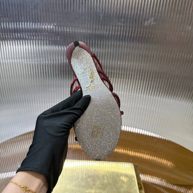 RENE CAOVILLA 26S CRYSTAL WRAP HEELS 95 MM IN DARK RED LAMBSKIN