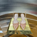 RENE CAOVILLA 26S SLINGBACK HIGH HEELS 75 MM IN PASTEL PINK BEADED EMBELLISHED