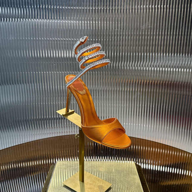RENE CAOVILLA 26S HEELED SANDALS 95 MM IN DARK ORANGE LAMBSKIN